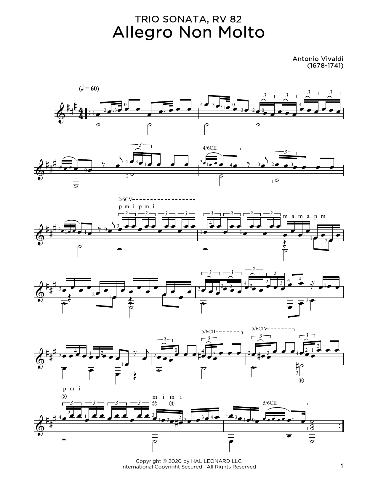 Antonio Vivaldi Allegro Non Molto sheet music notes and chords arranged for Solo Guitar