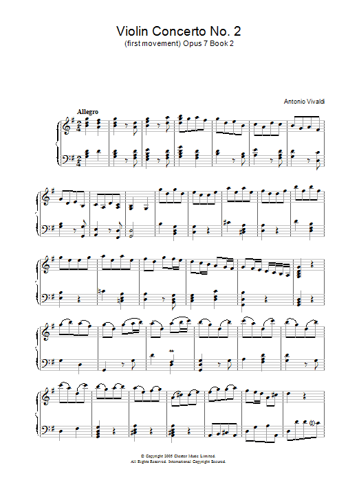 Antonio Vivaldi Allegro Op.7, Book 2 sheet music notes and chords arranged for Piano Solo