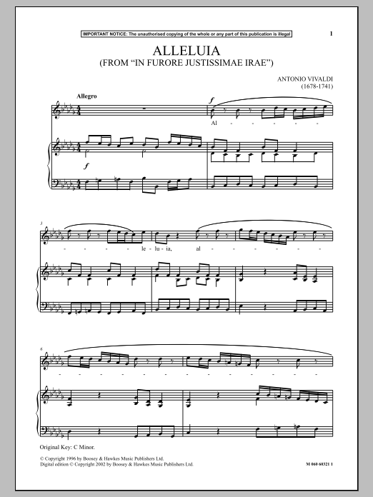 Antonio Vivaldi Alleluia (from In Furore Justissimae Irae) sheet music notes and chords arranged for Piano & Vocal