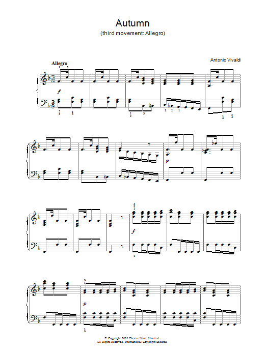 Antonio Vivaldi Autumn (from The Four Seasons) sheet music notes and chords arranged for Clarinet Solo