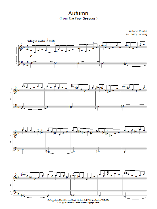 Antonio Vivaldi Autumn (from The Four Seasons) sheet music notes and chords arranged for Flute Solo