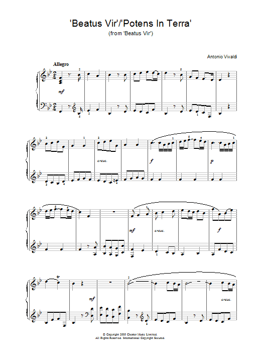 Antonio Vivaldi 'Beatus Vir'/'Potens In Terra' (from 'Beatus Vir') sheet music notes and chords arranged for Piano Solo