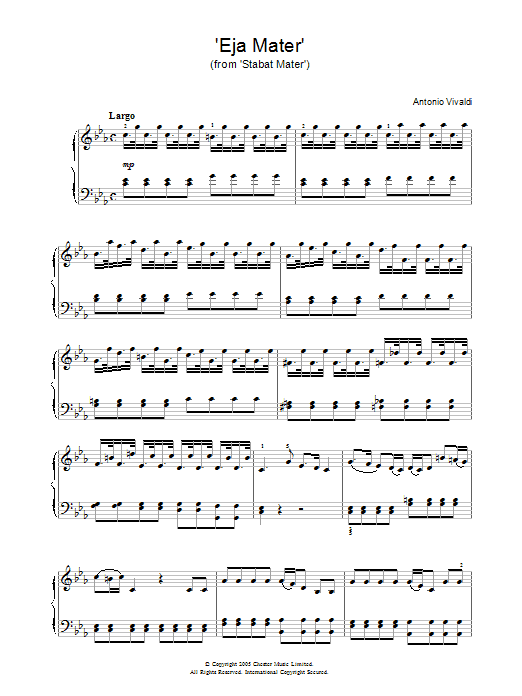 Antonio Vivaldi 'Eja Mater' (from 'Stabat Mater') sheet music notes and chords arranged for Piano Solo