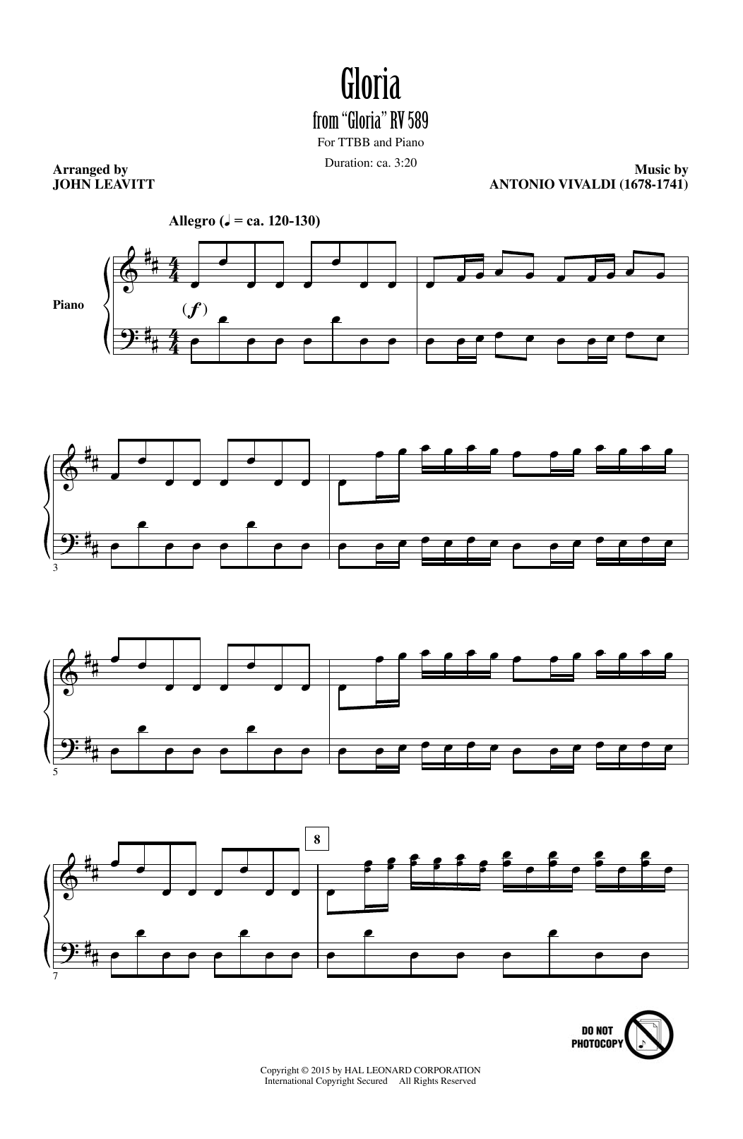 John Leavitt Gloria In Excelsis sheet music notes and chords arranged for TTBB Choir