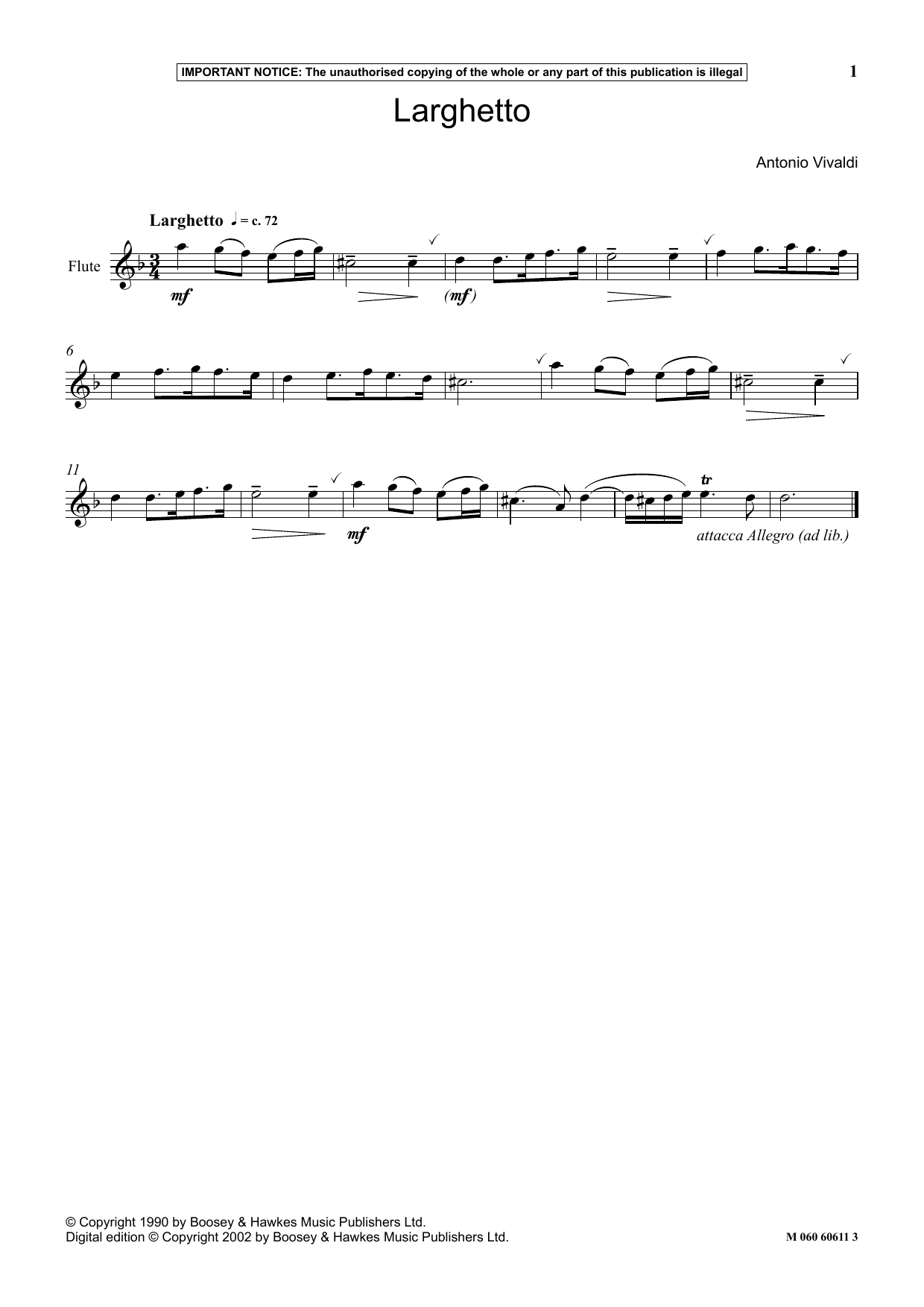 Antonio Vivaldi Larghetto sheet music notes and chords arranged for Solo Guitar