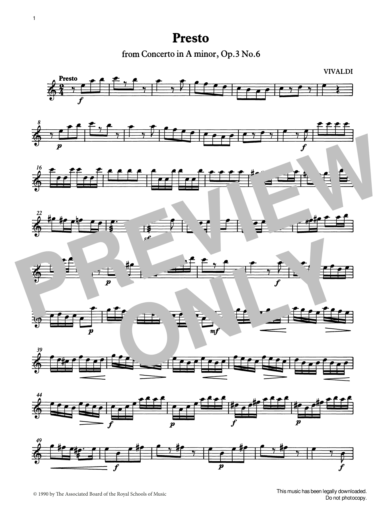 Antonio Vivaldi Presto (score & part) from Graded Music for Tuned Percussion, Book IV sheet music notes and chords arranged for Percussion Solo