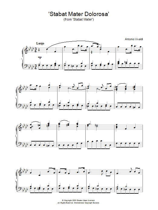 Antonio Vivaldi 'Stabat Mater Dolorosa' (from 'Stabat Mater') sheet music notes and chords arranged for Piano Solo