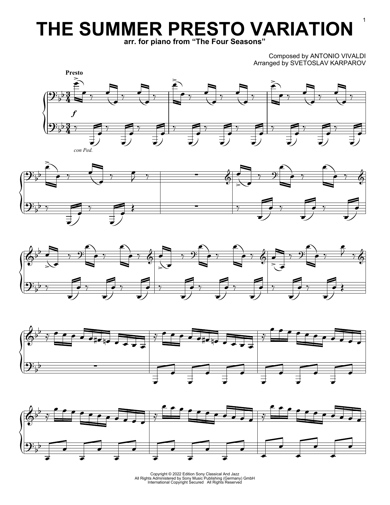 Antonio Vivaldi The Summer Presto Variation (as performed by Gabriele Bagnati) sheet music notes and chords arranged for Piano Solo