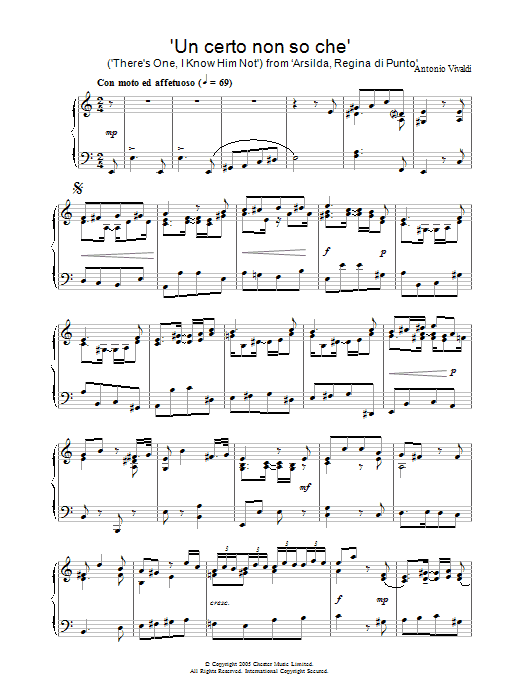 Antonio Vivaldi 'Un certo non so che' (There's One, I Know Him Not) from 'Arsilda, Regina di Punto' sheet music notes and chords arranged for Piano Solo