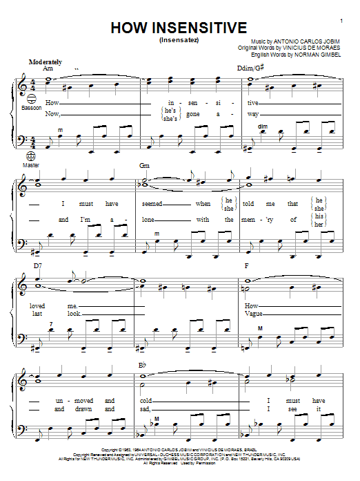 Antonio Carlos Jobim How Insensitive (Insensatez) sheet music notes and chords. Download Printable PDF.