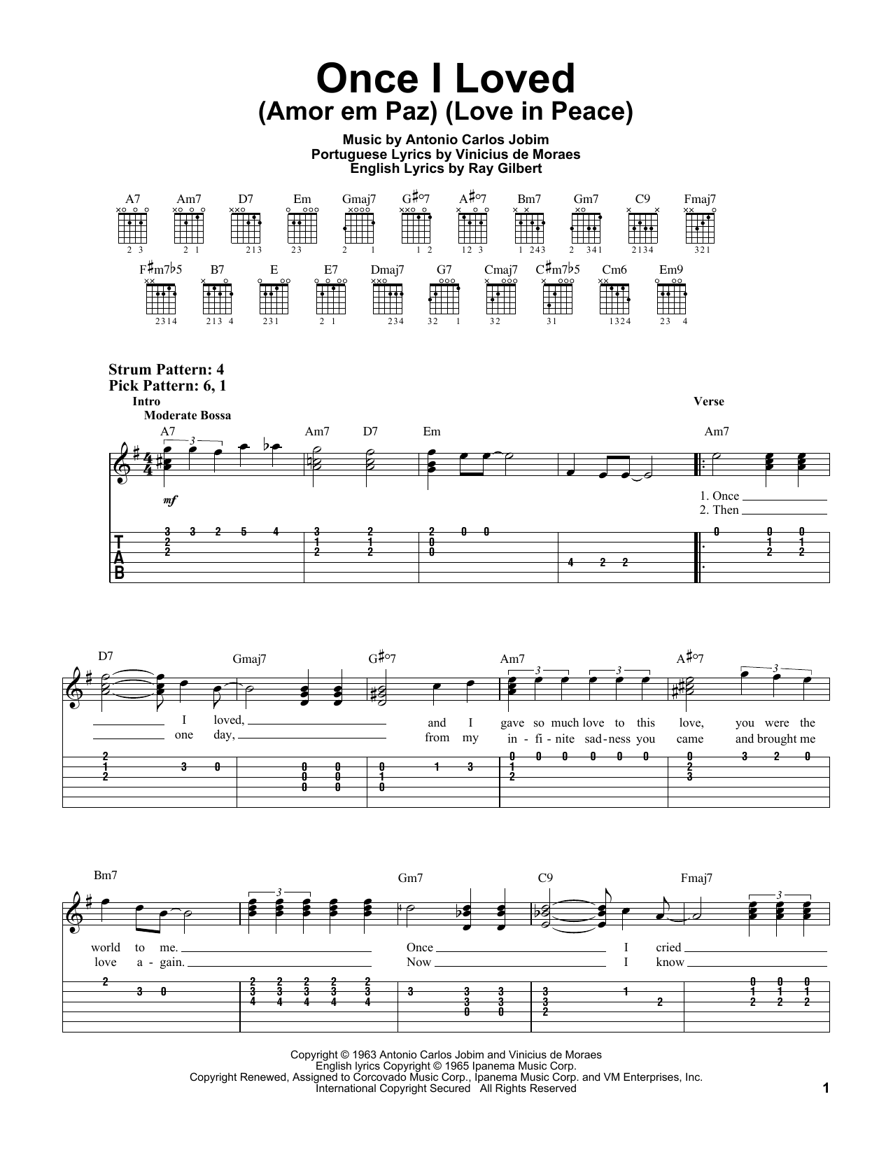 Antonio Carlos Jobim Once I Loved (Amor Em Paz) (Love In Peace) sheet music notes and chords. Download Printable PDF.