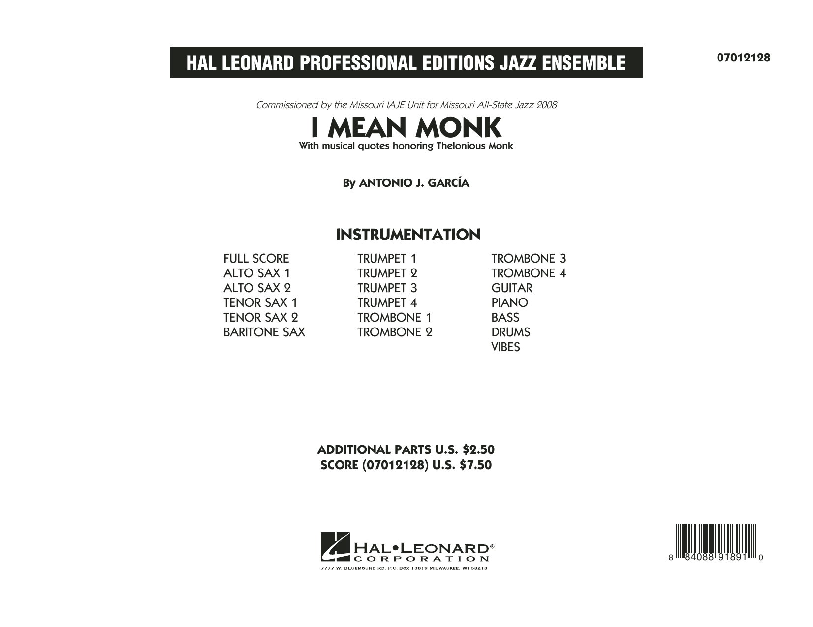 Antonio J. Garcia I Mean Monk - Conductor Score (Full Score) sheet music notes and chords arranged for Jazz Ensemble