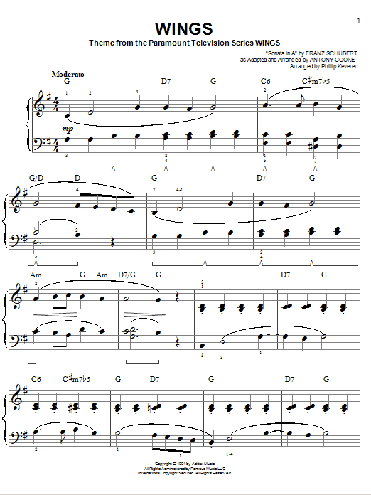 Antony Cooke Wings (arr. Phillip Keveren) sheet music notes and chords arranged for Easy Piano