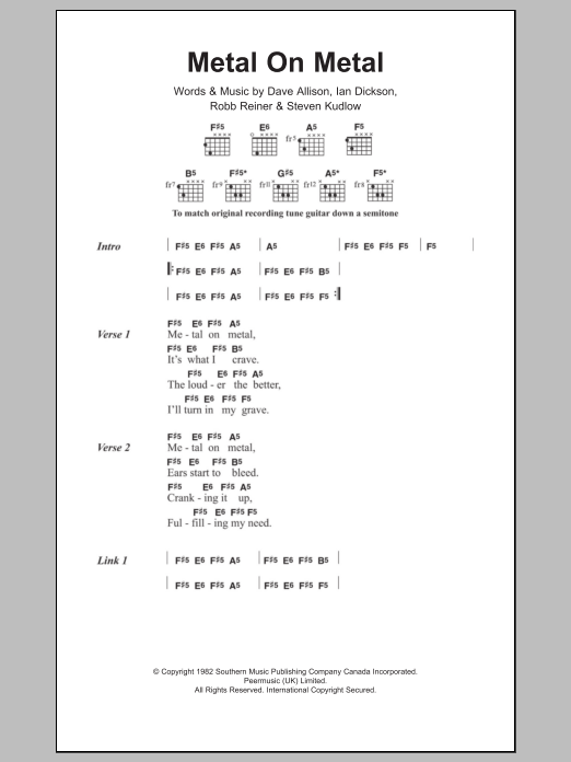 Anvil Metal On Metal sheet music notes and chords arranged for Guitar Chords/Lyrics