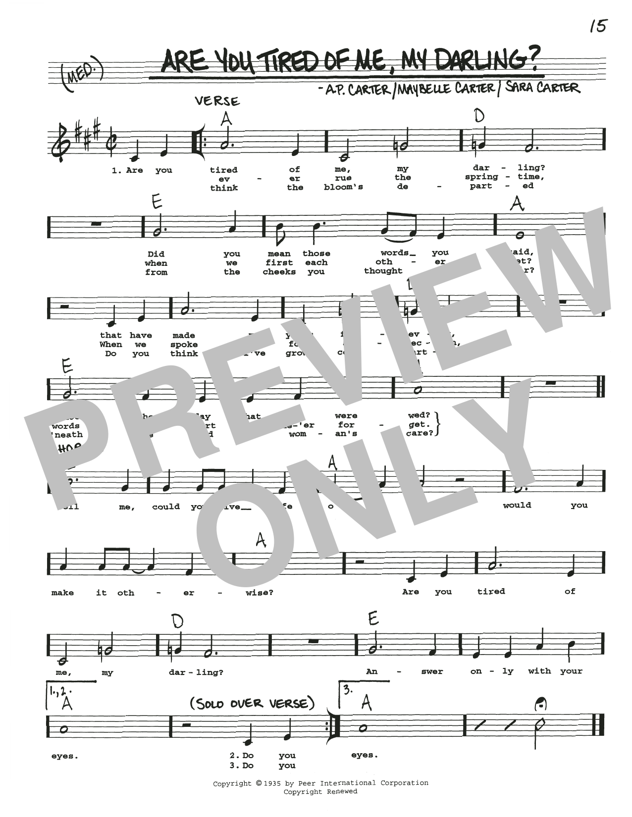 A.P. Carter Are You Tired Of Me, My Darling? sheet music notes and chords arranged for Real Book – Melody, Lyrics & Chords