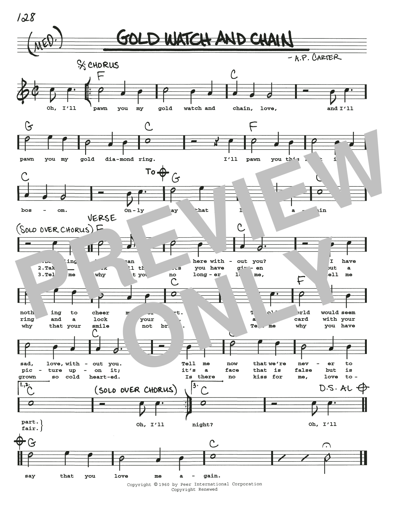 A.P. Carter Gold Watch And Chain sheet music notes and chords arranged for Real Book – Melody, Lyrics & Chords