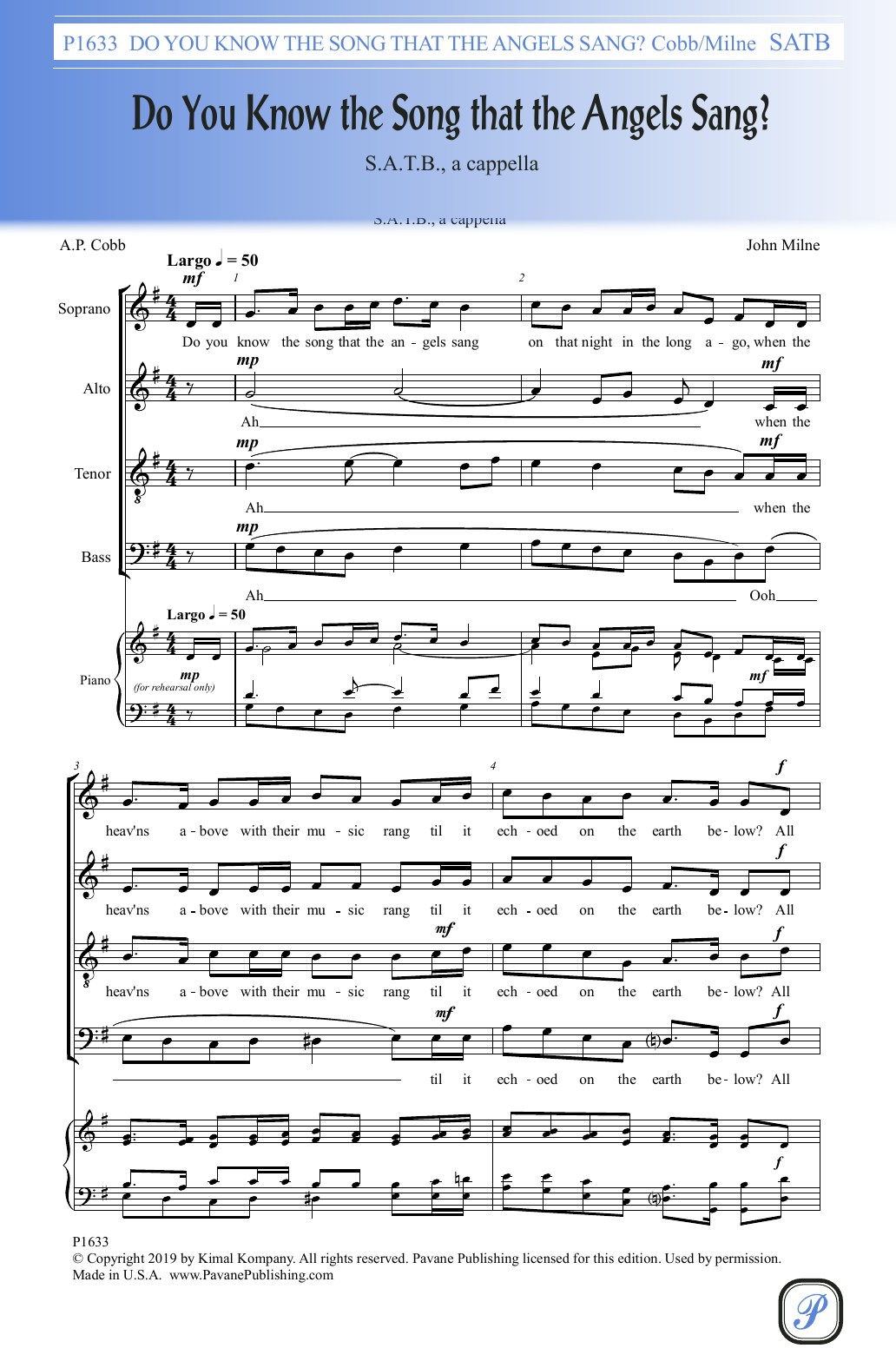 A.P. Cobb and John Milne Do You Know The Song That The Angels Sang sheet music notes and chords arranged for SATB Choir