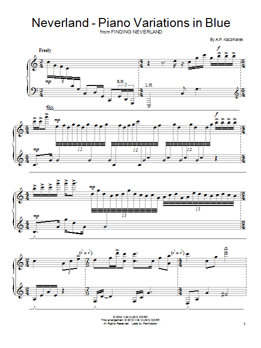 A.P. Kaczmarek Neverland - Piano Variations In Blue sheet music notes and chords arranged for Piano Solo