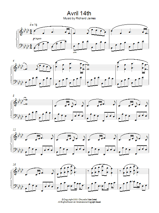 Aphex Twin Avril 14th sheet music notes and chords arranged for Piano Solo