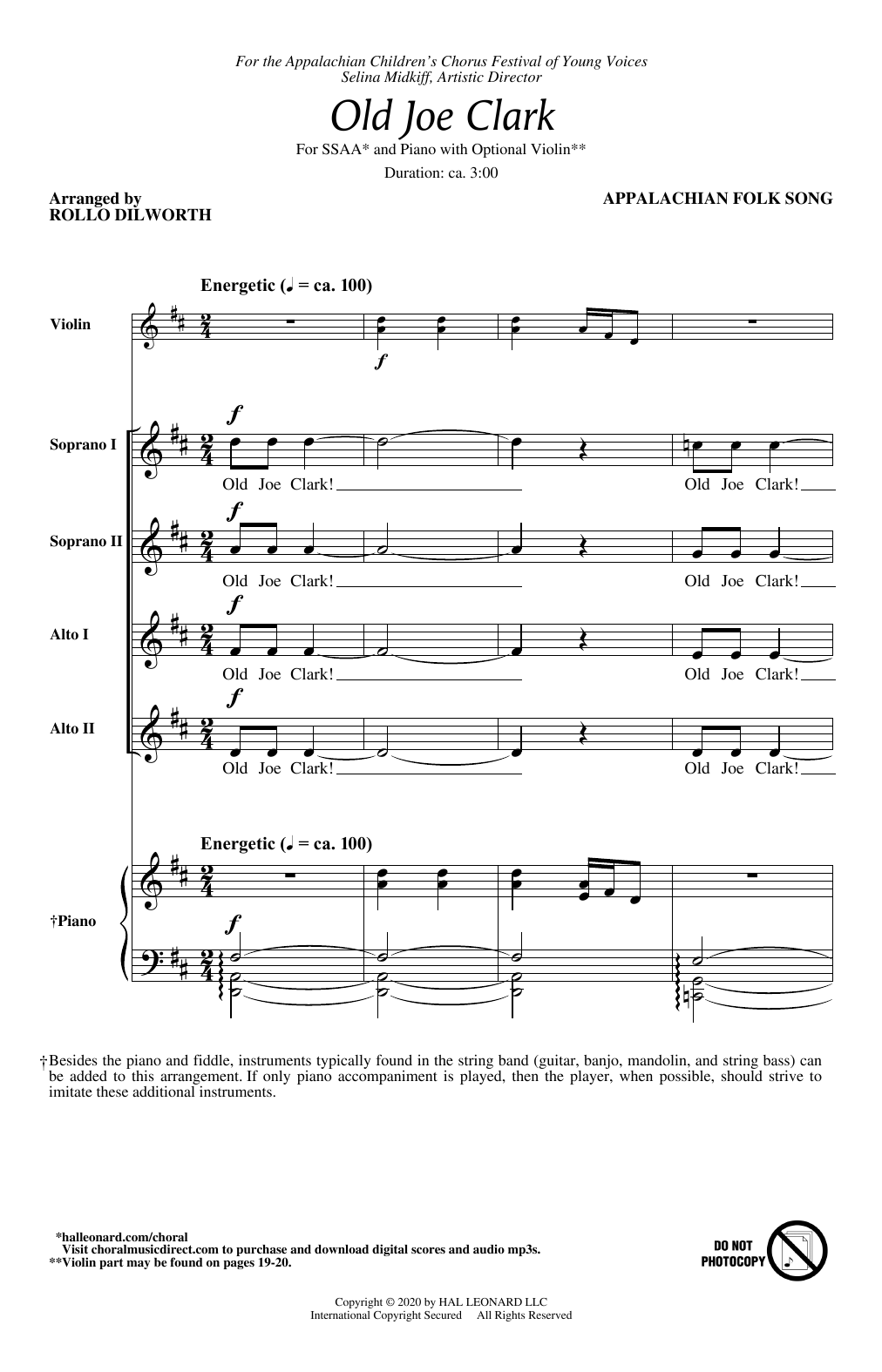 Appalachian Folk Song Old Joe Clark (arr. Rollo Dilworth) sheet music notes and chords arranged for SSAA Choir
