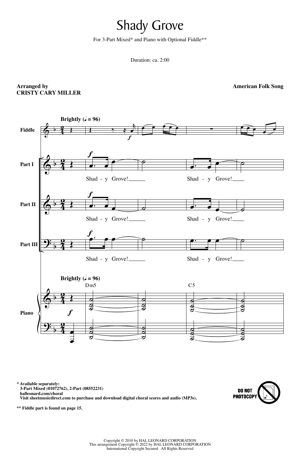 Appalachian Folk Song Shady Grove (arr. Cristi Cary Miller) sheet music notes and chords arranged for 3-Part Mixed Choir