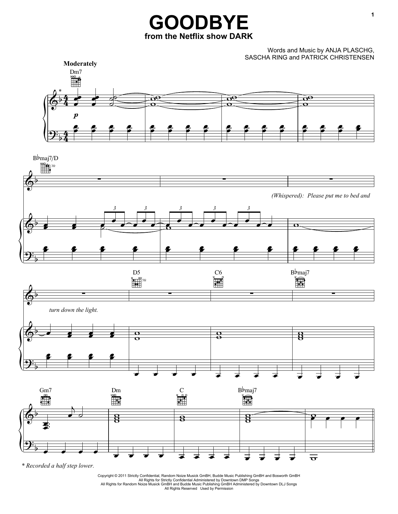 Apparat Goodbye (feat. Soap&Skin) (from the Netflix show Dark) sheet music notes and chords arranged for Piano, Vocal & Guitar Chords (Right-Hand Melody)