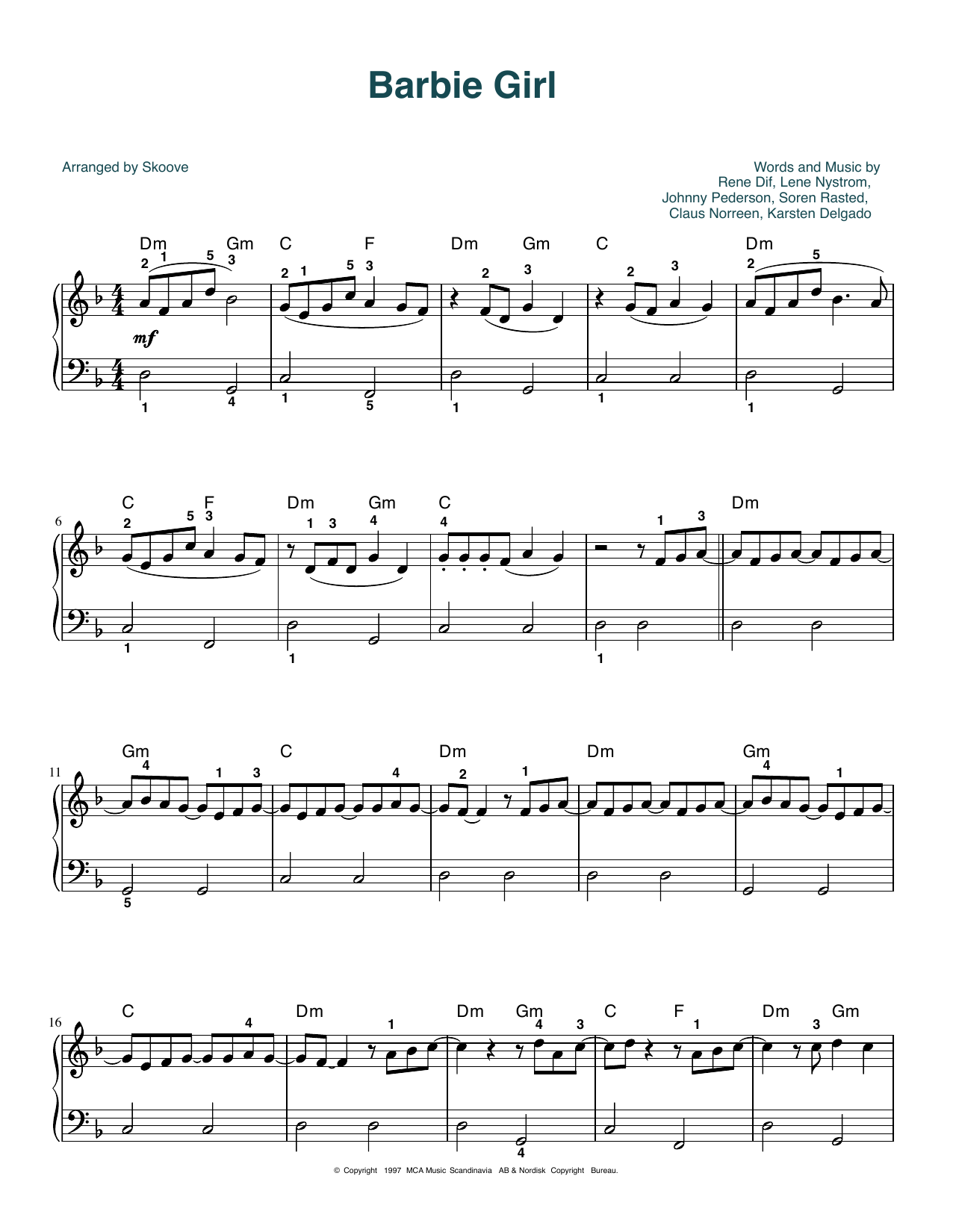 Aqua Barbie Girl (arr. Skoove) sheet music notes and chords arranged for Easy Piano