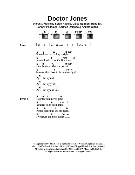 Aqua Doctor Jones sheet music notes and chords arranged for Guitar Chords/Lyrics