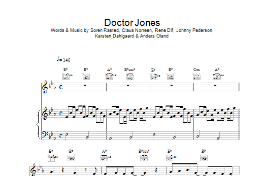 Aqua Dr Jones sheet music notes and chords arranged for Piano, Vocal & Guitar Chords