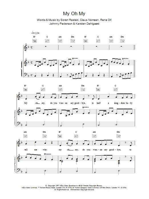 Aqua My Oh My sheet music notes and chords arranged for Guitar Chords/Lyrics