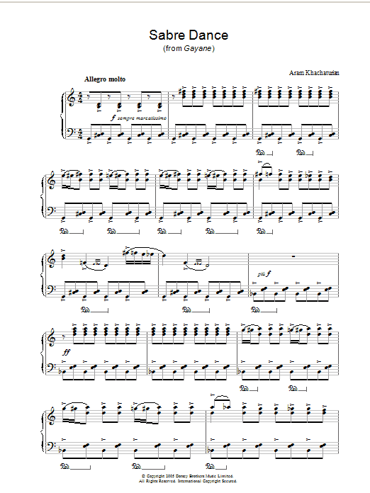 Aram Khachaturian Sabre Dance sheet music notes and chords arranged for Piano Solo