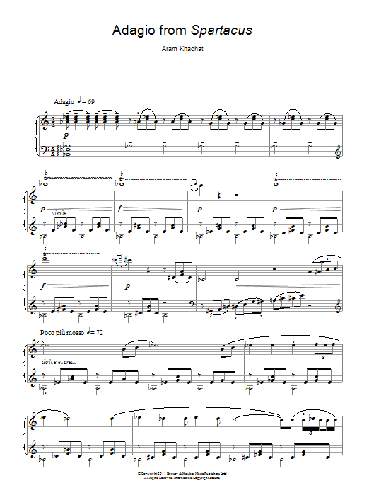 Aram Khachaturian Adagio From Spartacus sheet music notes and chords arranged for Piano Solo
