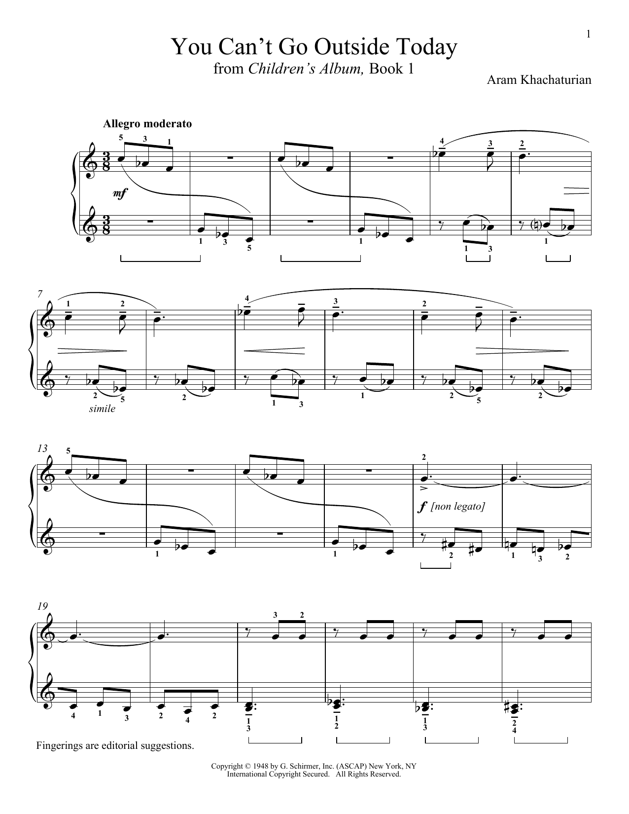 Aram Khachaturian Ivan Can't Go Out Today sheet music notes and chords arranged for Piano Solo