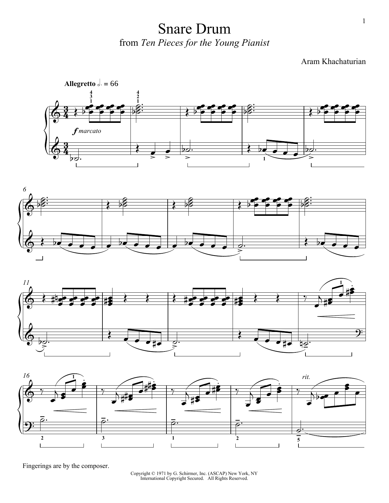 Aram Khachaturian Snare Drum sheet music notes and chords arranged for Piano Solo