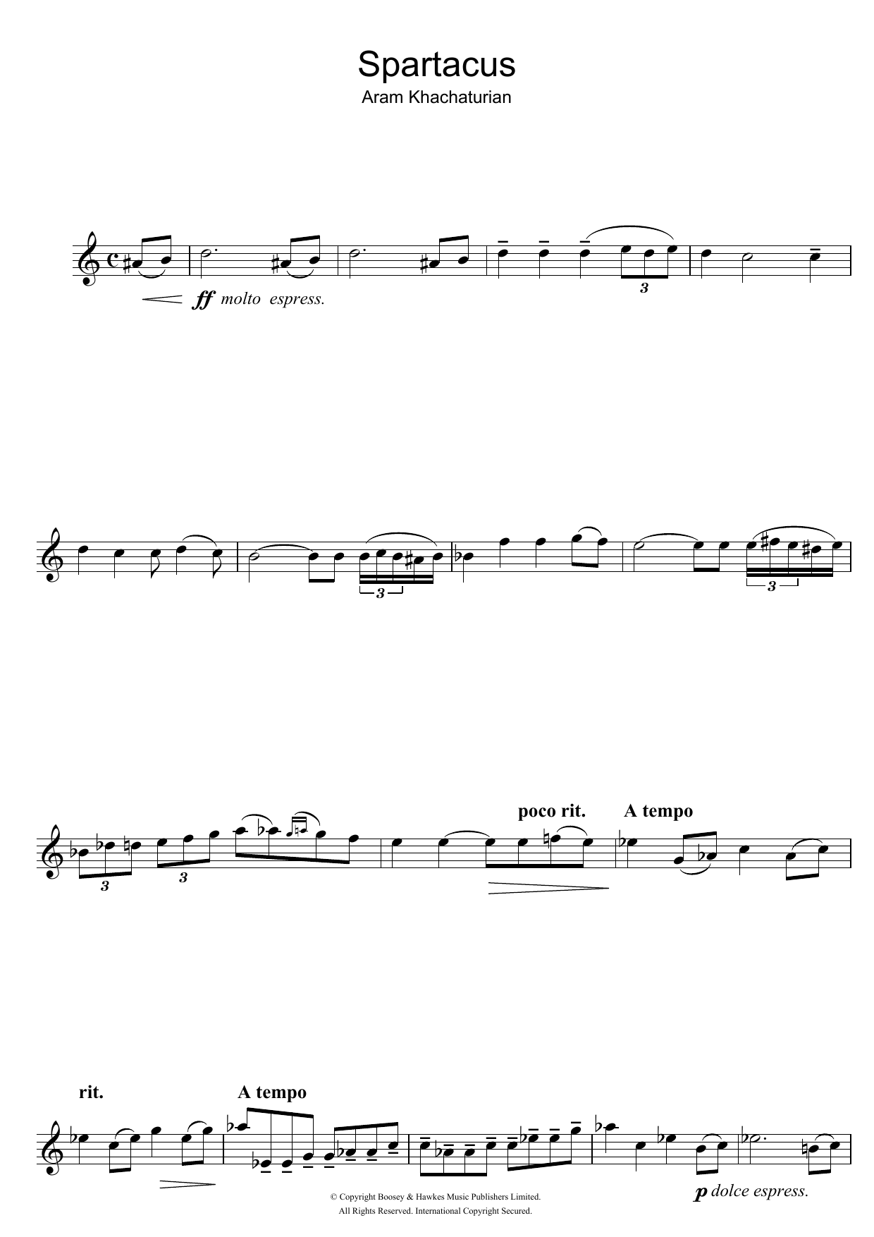 Aram Khachaturian Spartacus (Love Theme) sheet music notes and chords arranged for Flute Solo