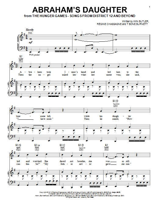 Arcade Fire Abraham's Daughter sheet music notes and chords arranged for Piano, Vocal & Guitar Chords (Right-Hand Melody)
