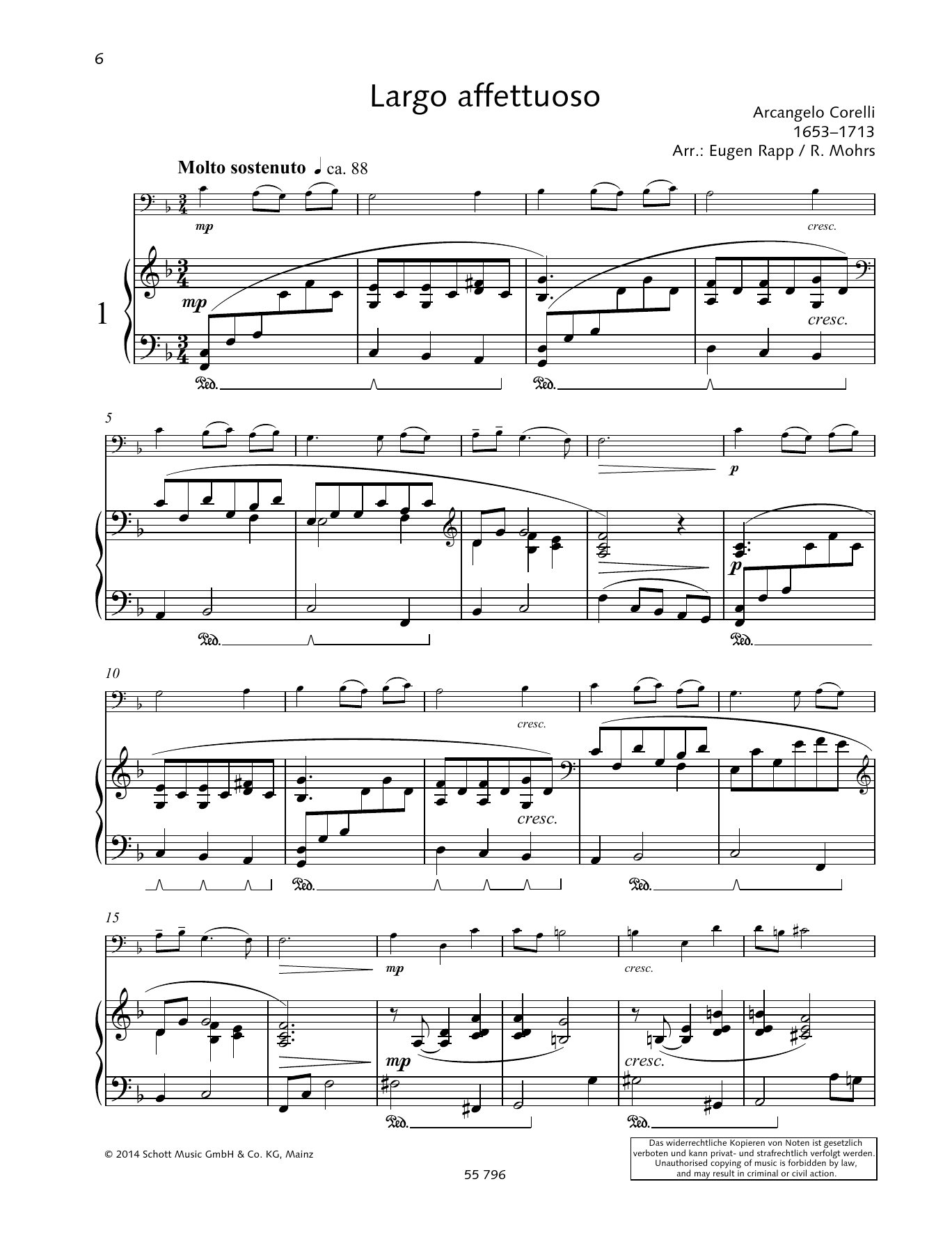 Arcangelo Corelli Largo affettuoso sheet music notes and chords arranged for String Solo