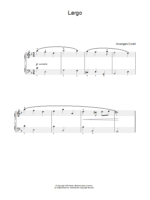 Arcangelo Corelli Largo sheet music notes and chords arranged for Easy Piano