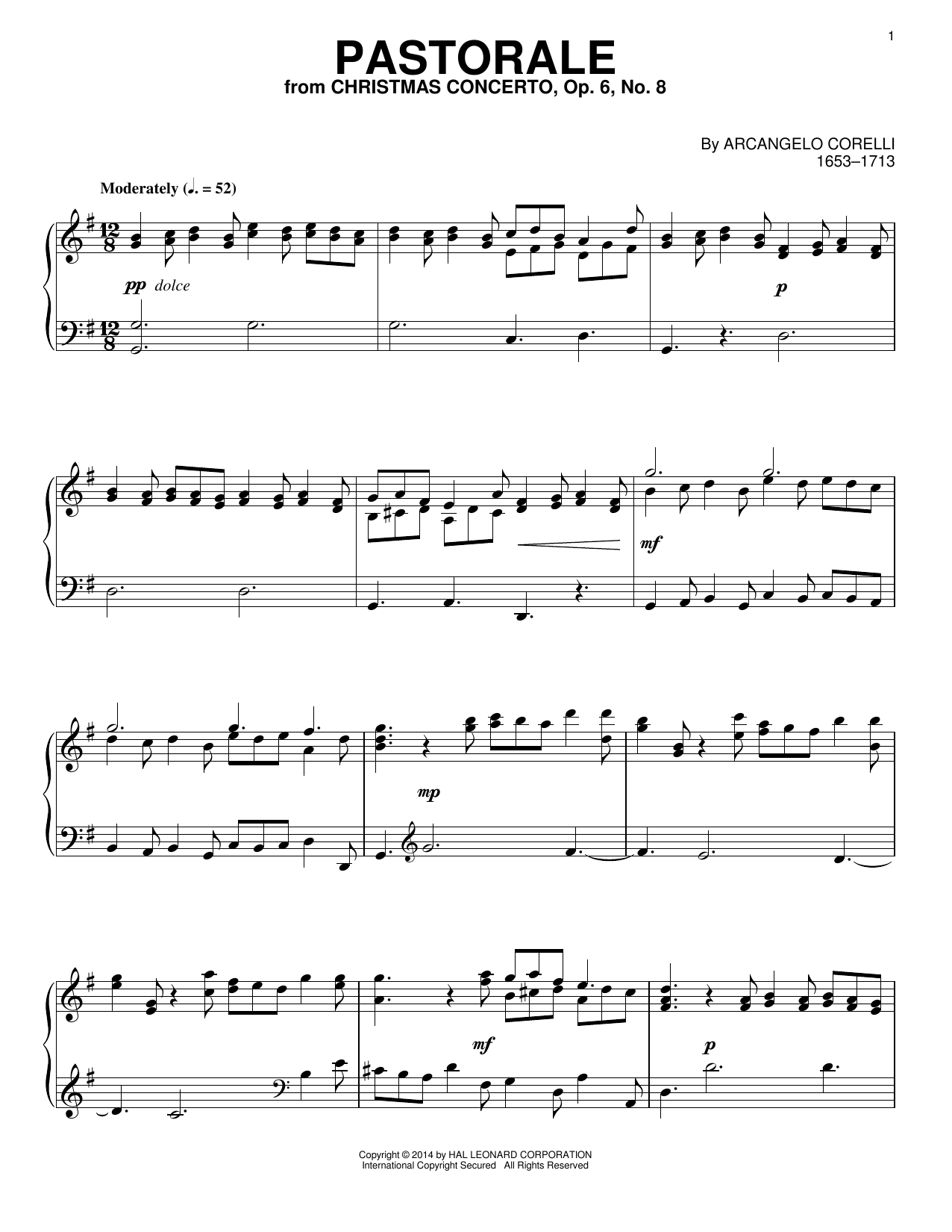 Arcangelo Corelli Pastorale sheet music notes and chords arranged for Piano Solo