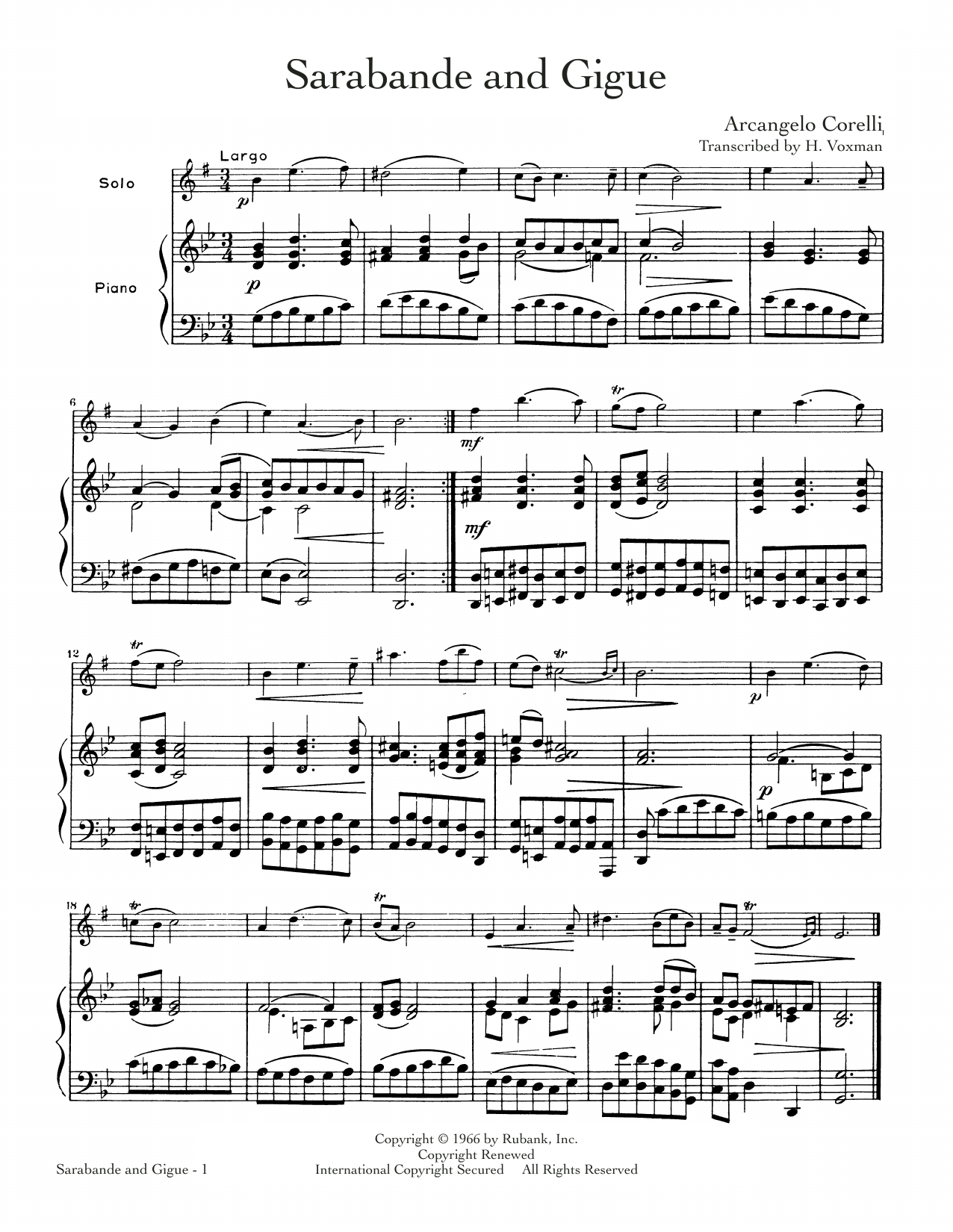 Arcangelo Corelli Sarabande And Gigue sheet music notes and chords arranged for Alto Sax and Piano