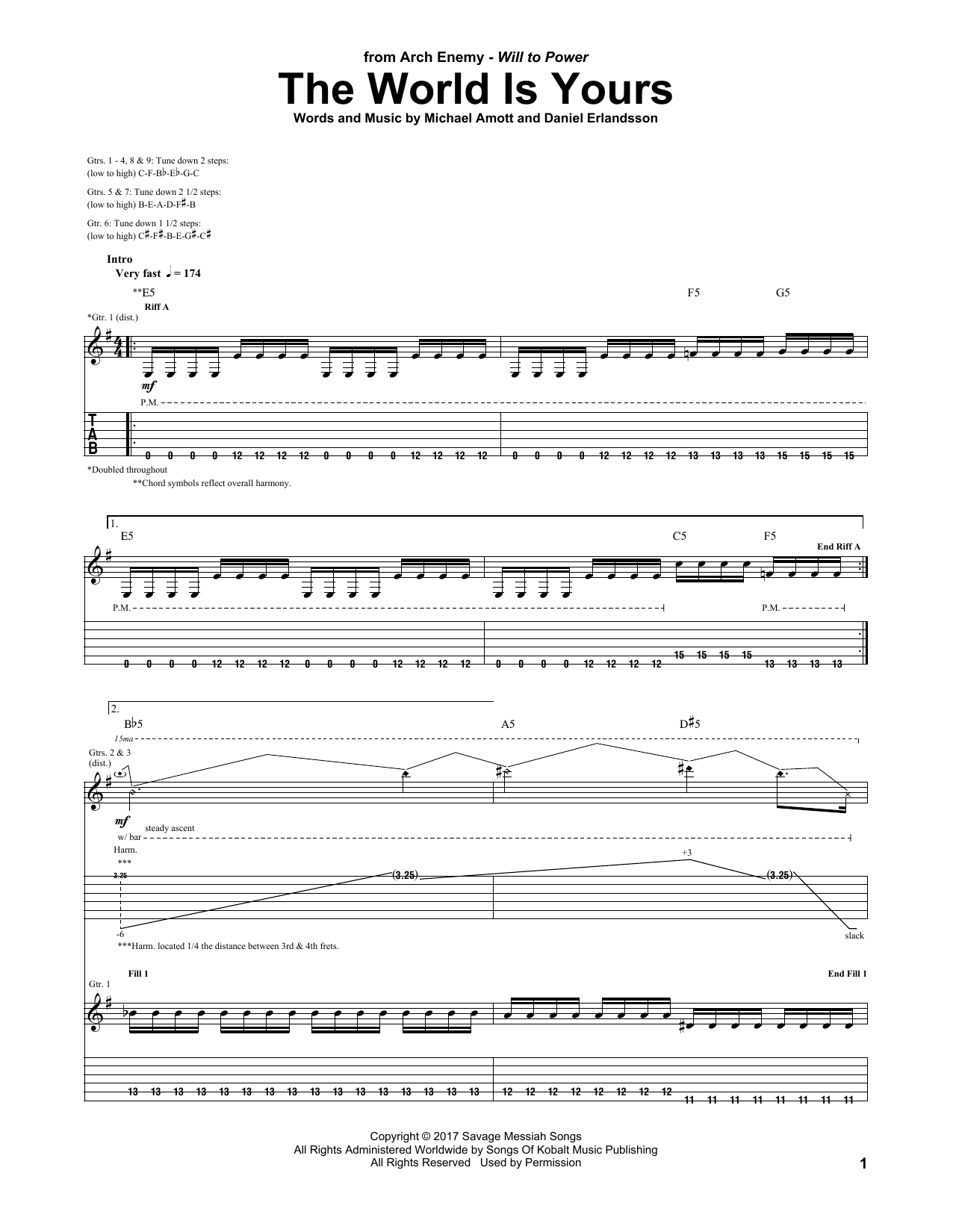 Arch Enemy The World Is Yours sheet music notes and chords arranged for Guitar Tab