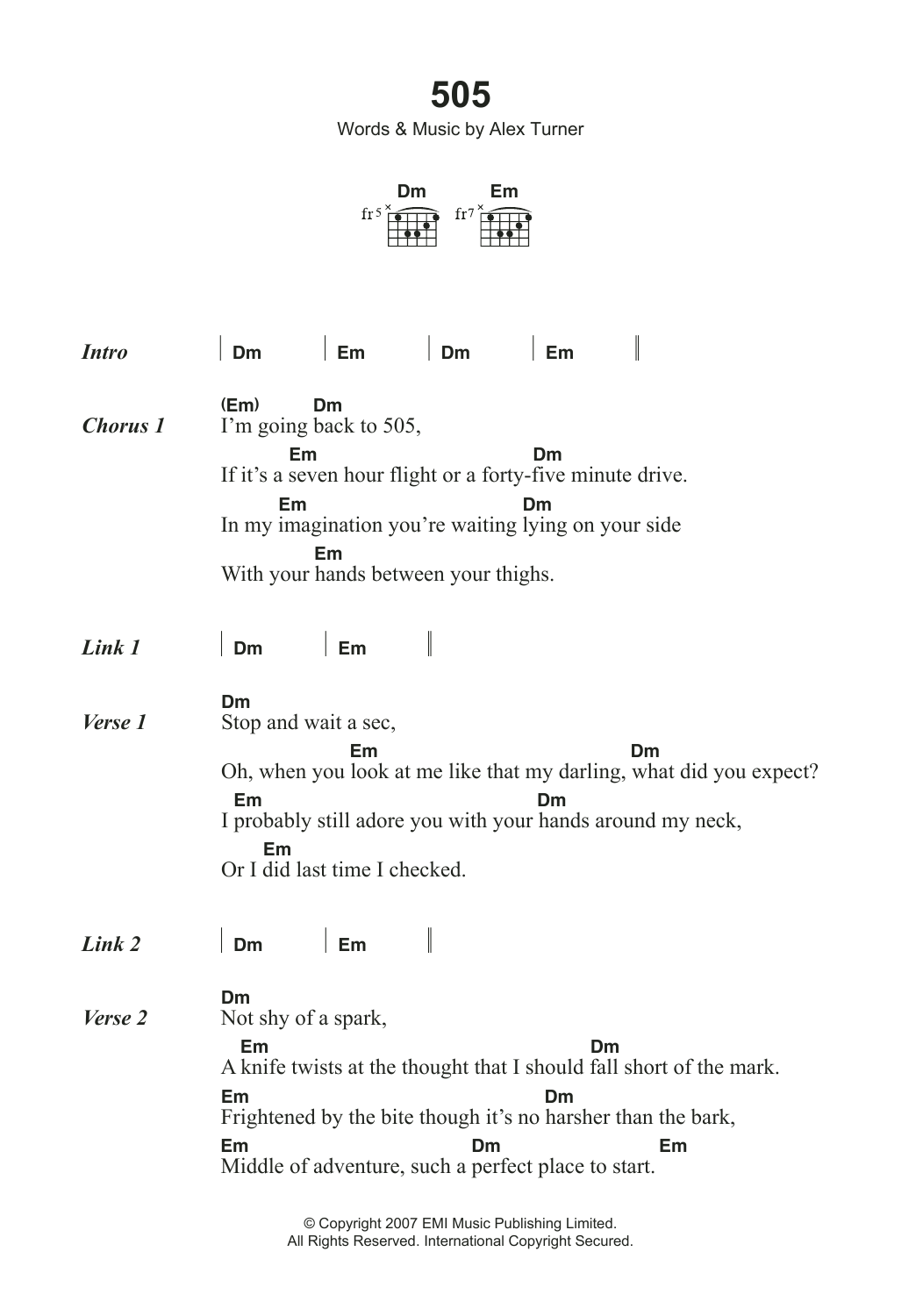 Arctic Monkeys 505 sheet music notes and chords arranged for Guitar Chords/Lyrics