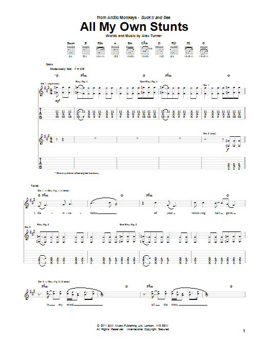 Arctic Monkeys All My Own Stunts sheet music notes and chords arranged for Guitar Tab