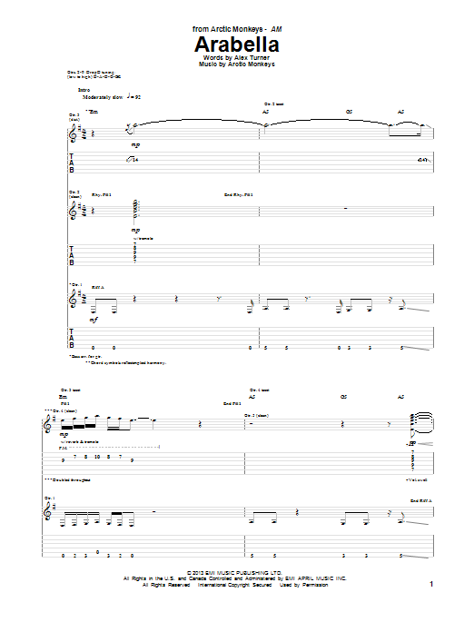 Arctic Monkeys Arabella sheet music notes and chords arranged for Guitar Tab