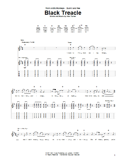 Arctic Monkeys Black Treacle sheet music notes and chords arranged for Guitar Tab