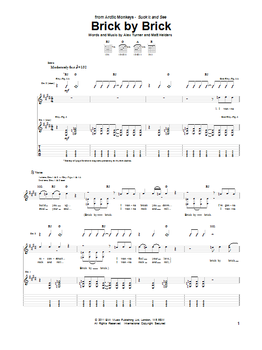 Arctic Monkeys Brick By Brick sheet music notes and chords arranged for Guitar Tab