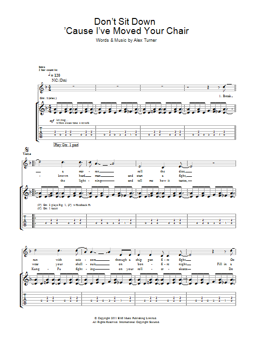 Arctic Monkeys Don't Sit Down 'Cause I've Moved Your Chair sheet music notes and chords arranged for Guitar Tab