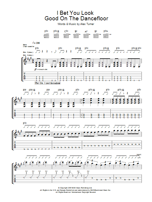 Arctic Monkeys I Bet You Look Good On The Dance Floor sheet music notes and chords arranged for Guitar Chords/Lyrics