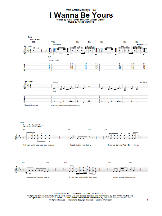 Arctic Monkeys I Wanna Be Yours sheet music notes and chords arranged for Guitar Tab