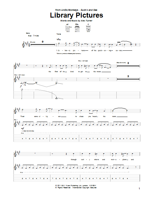 Arctic Monkeys Library Pictures sheet music notes and chords arranged for Guitar Tab